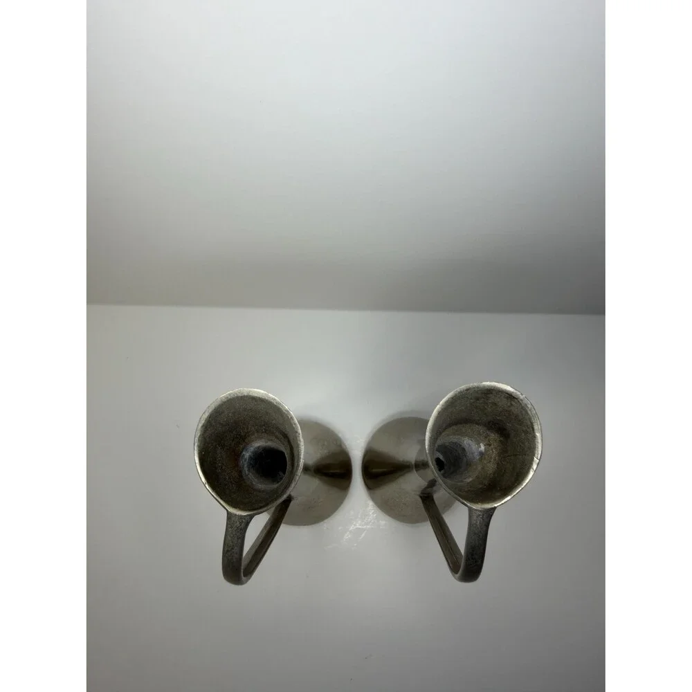 Pair Vintage Silverplate Bud Vases | Mid-Century Modern Ewer Set (7
